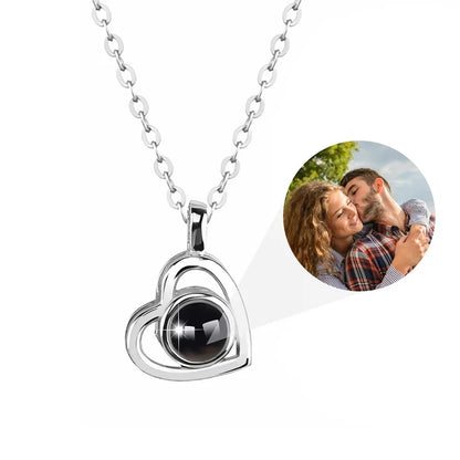 Personalized Photo Projection Necklace – Heart Pendant with “I Love You” in 100 Languages 