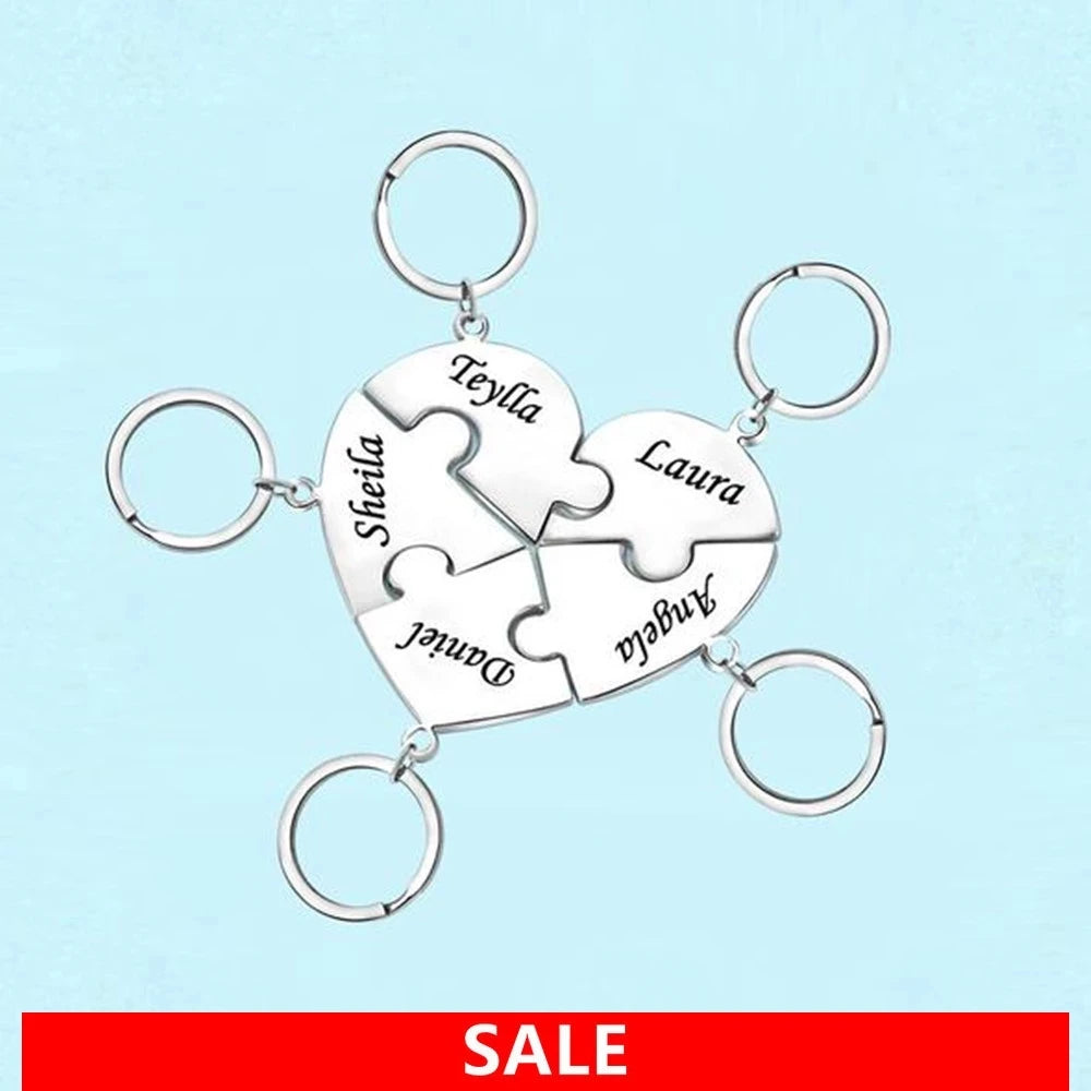 Llavero de corazón de acero inoxidable personalizado: 8 piezas, grabado para familiares, amigos o parejas