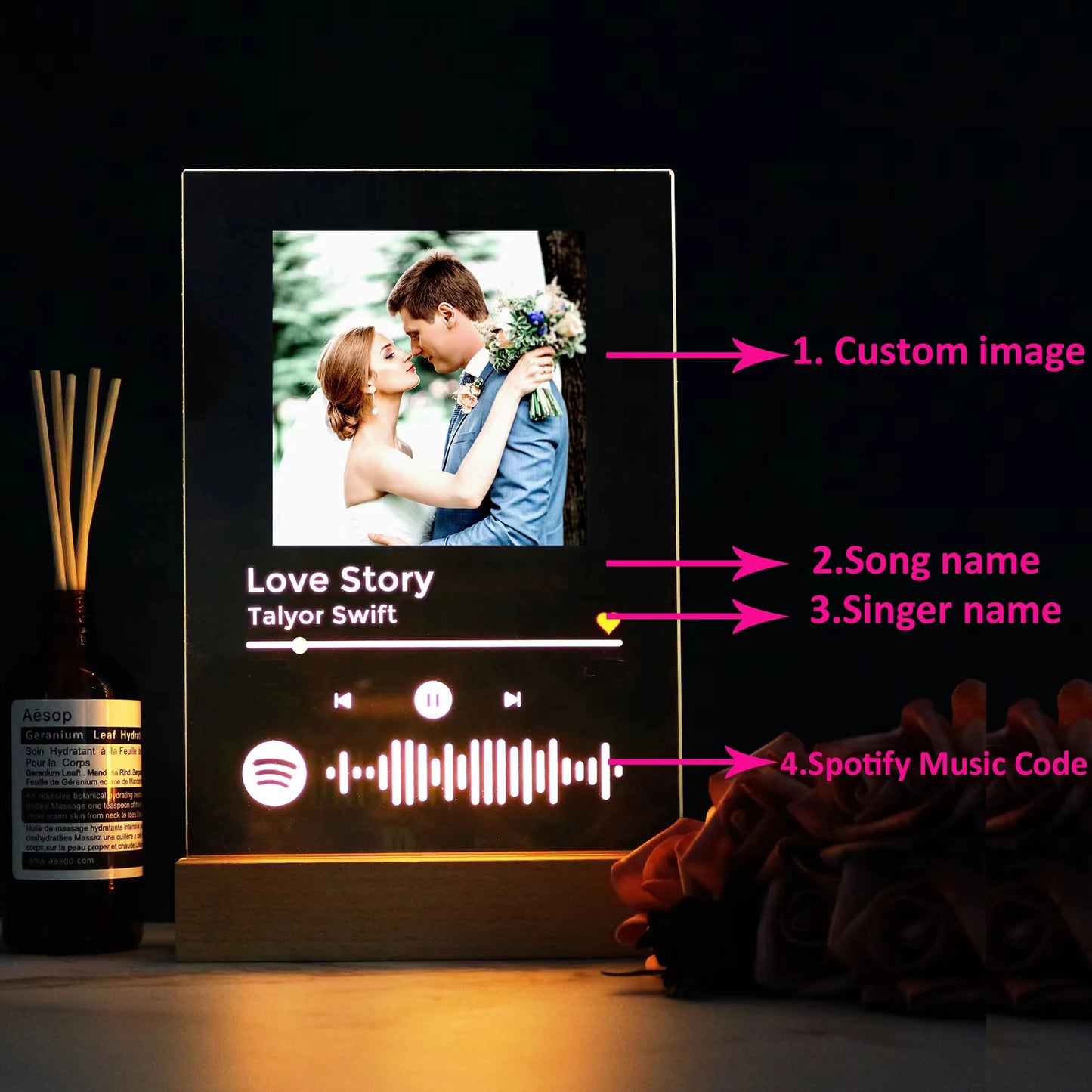 Placa musical acrílica personalizada con LED (foto y código de Spotify). Ideal para regalar en el Día de la Madre, en pareja y en aniversarios.