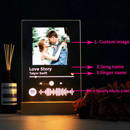 Placa musical acrílica personalizada con LED (foto y código de Spotify). Ideal para regalar en el Día de la Madre, en pareja y en aniversarios.
