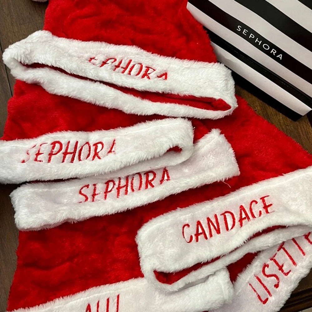 Gorro navideño personalizado con nombre (rojo, verde, rosa y más) – Gorro de Papá Noel bordado para adultos