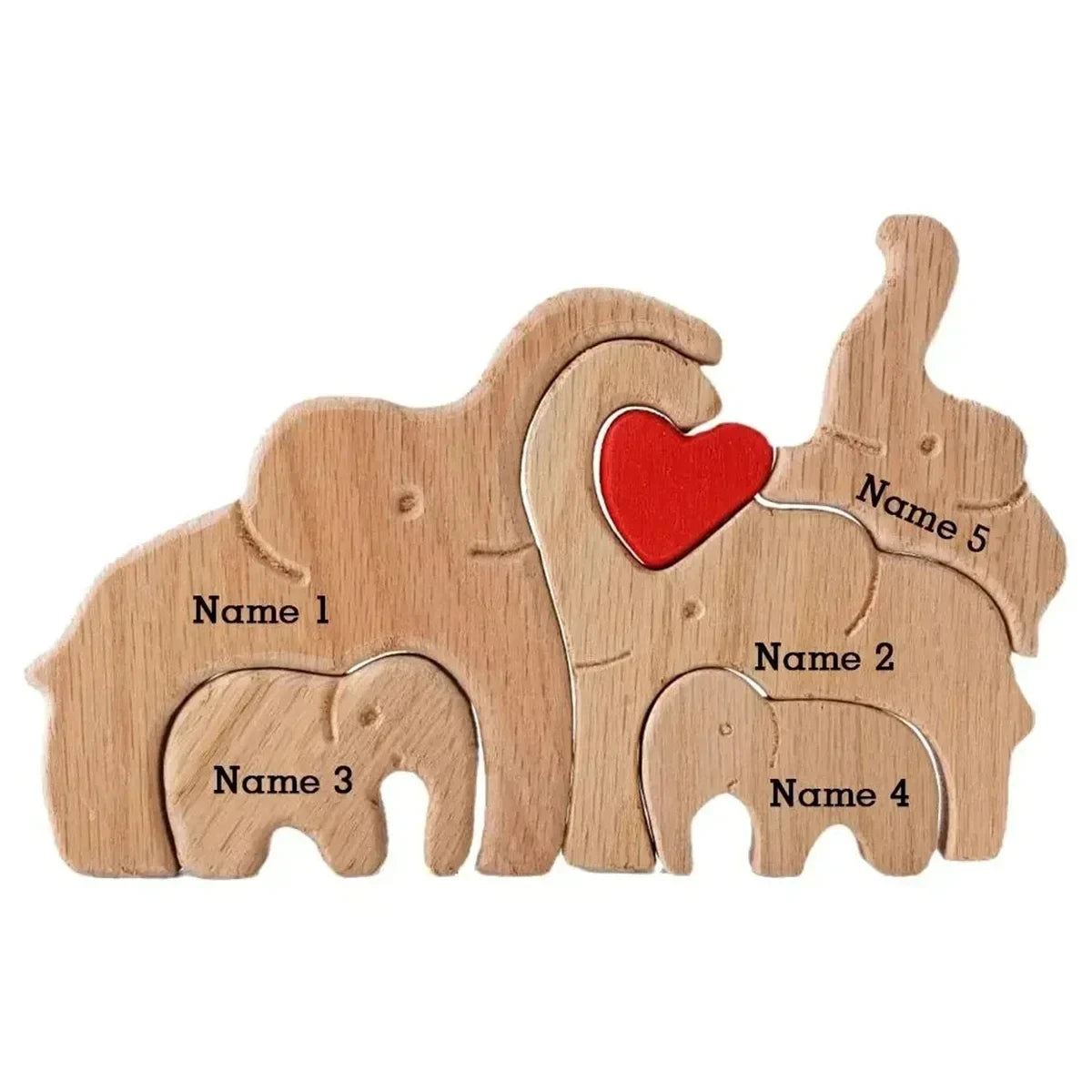 Personalisiertes Elefanten-Holzpuzzle – Familiennamen Dekofigur | Geschenk für Eltern & Weihnachten