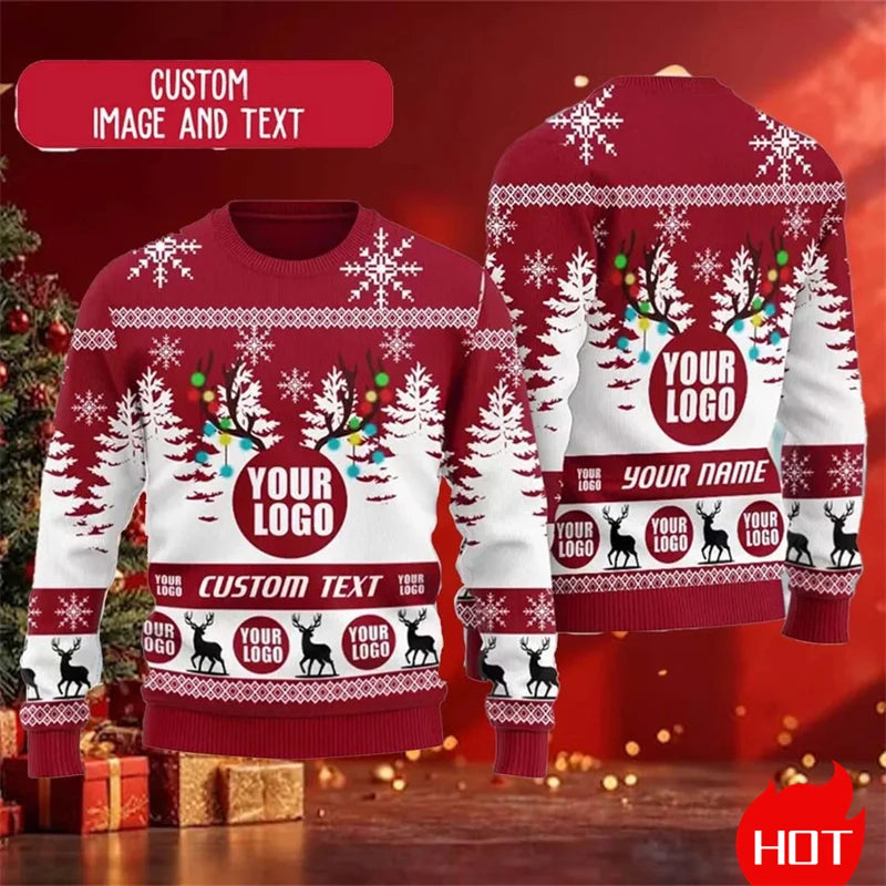 Personalisierter 3D Sweatshirt mit Logo & Bild – Unisex Pullover als Ugly Christmas Sweater oder individuelles Design (XS–6XL)