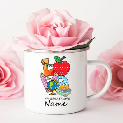 Taza de esmalte personalizada con nombre – Taza de café retro | Regalo para profesores y ocasiones especiales 