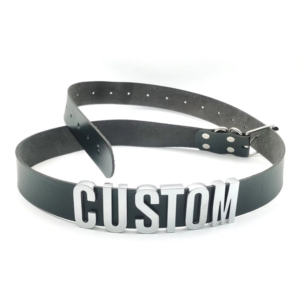 Cinturón de cuero punk personalizado – Cinturón con letras personalizadas | Cadena para el vientre y joyería corporal para fiestas y cosplay