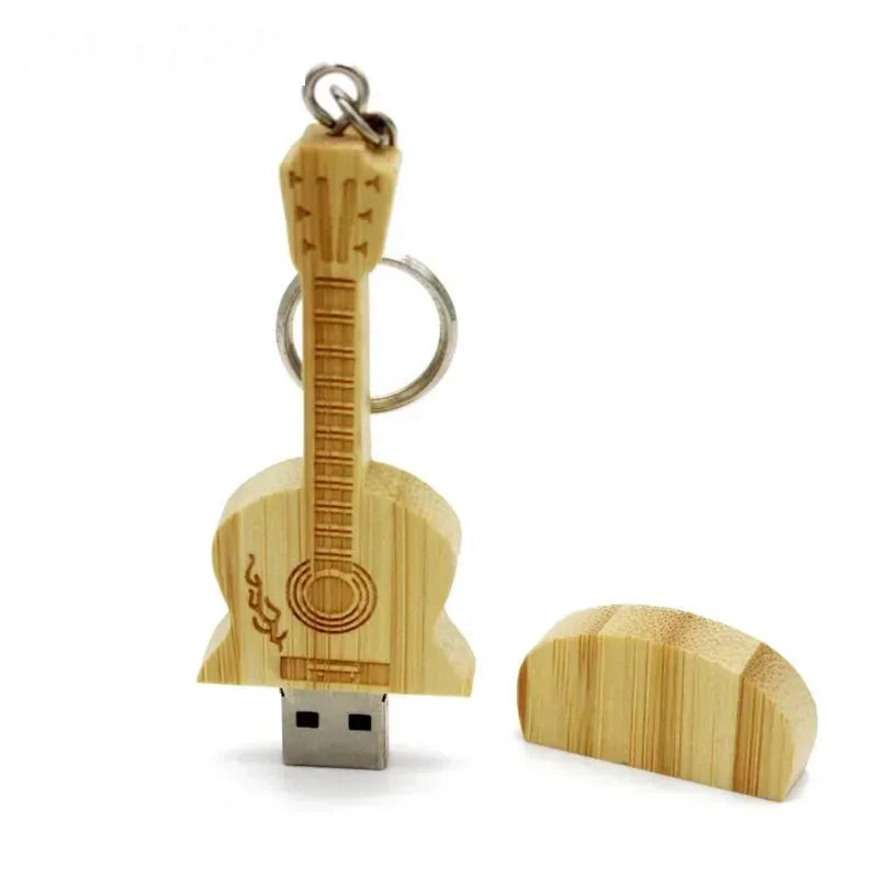 Memoria USB de madera con forma de guitarra y logo gratis (de 4 GB a 128 GB), memoria USB personalizada con llavero 