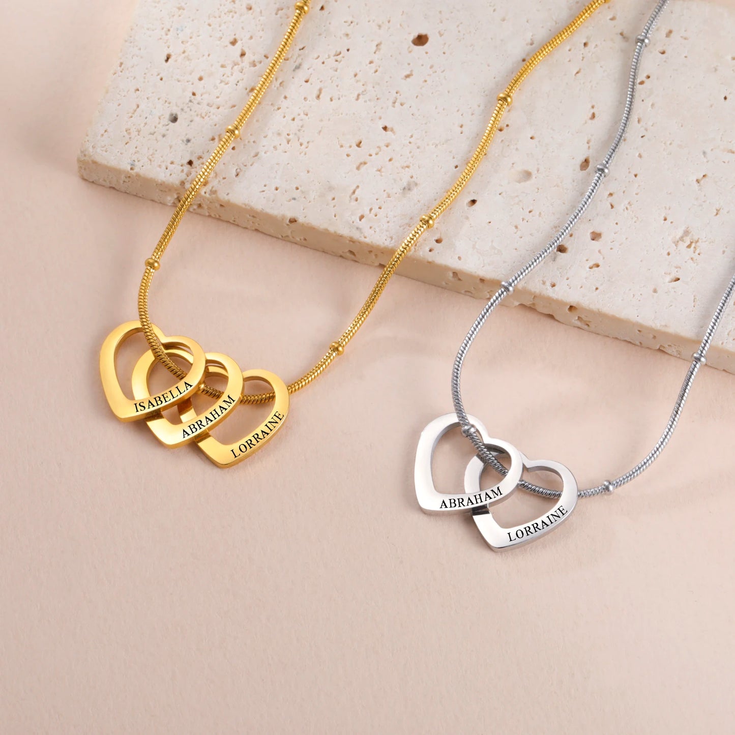Herz an Herz – Gravurkette mit bis zu 4 Namen