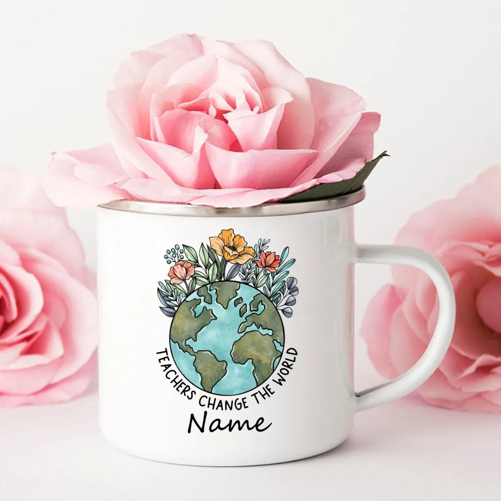 Taza de esmalte personalizada con nombre – Taza de café retro | Regalo para profesores y ocasiones especiales 