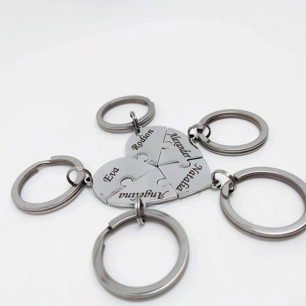 Llavero de corazón de acero inoxidable personalizado: 8 piezas, grabado para familiares, amigos o parejas