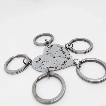 Llavero de corazón de acero inoxidable personalizado: 8 piezas, grabado para familiares, amigos o parejas