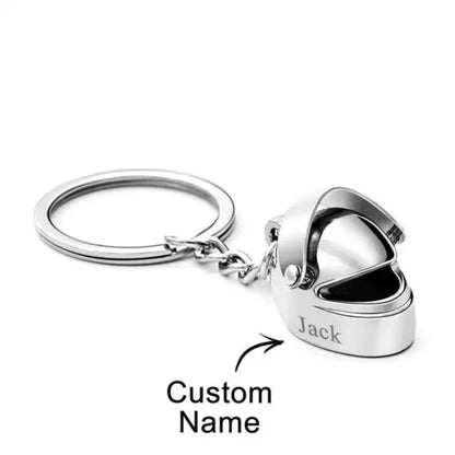 Llavero de casco de moto personalizado con nombre grabado, minicasco de metal moderno con caja de regalo 