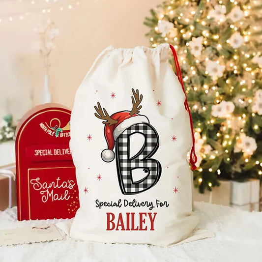 Bolsa de regalo navideña personalizada 🎁 – Bolsa navideña con cordón y nombre para niños y familias 