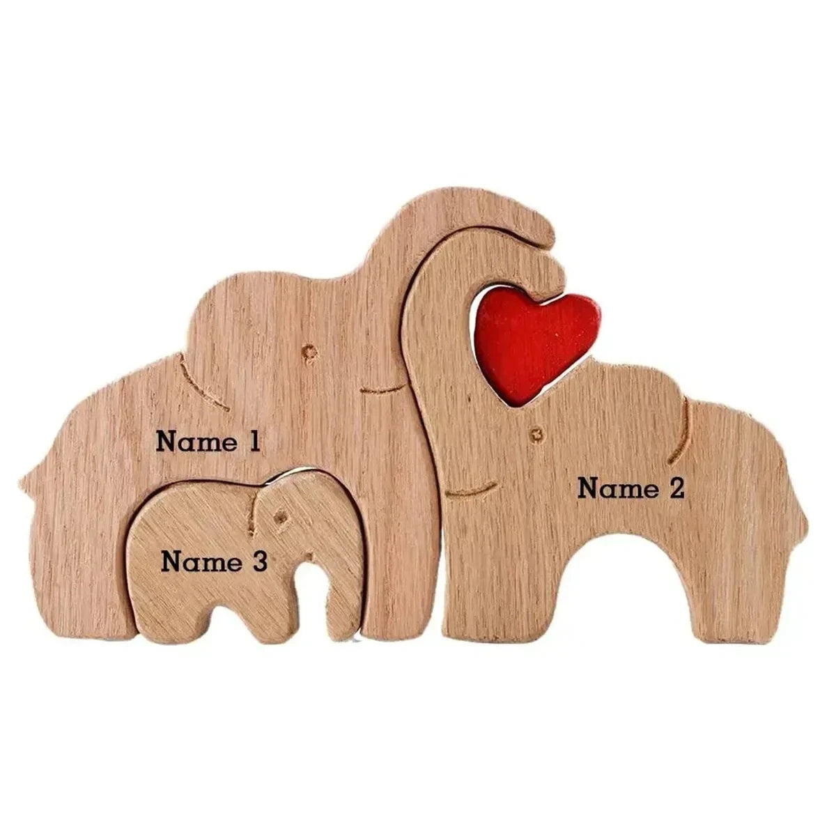 Personalisiertes Elefanten-Holzpuzzle – Familiennamen Dekofigur | Geschenk für Eltern & Weihnachten