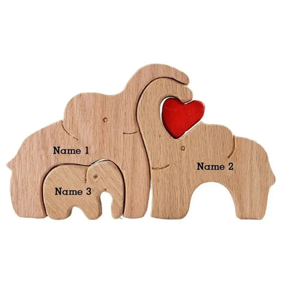 Personalisiertes Elefanten-Holzpuzzle – Familiennamen Dekofigur | Geschenk für Eltern & Weihnachten