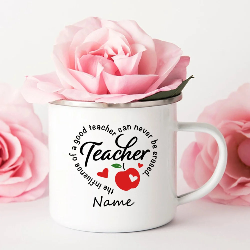 Taza de esmalte personalizada con nombre – Taza de café retro | Regalo para profesores y ocasiones especiales 