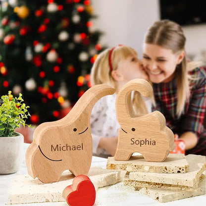 Personalisiertes Elefanten-Holzpuzzle – Familiennamen Dekofigur | Geschenk für Eltern & Weihnachten