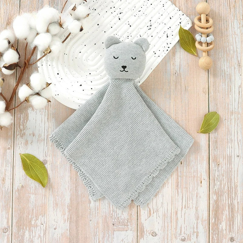 Personalisierter Baby-Komforttuch mit Namen – gestricktes Schmusetuch mit Tiermotiv, weiches Beruhigungstuch für Neugeborene & Kleinkinder