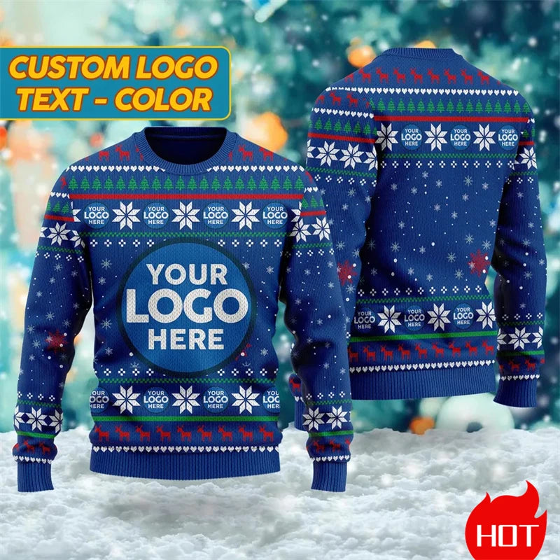 Personalisierter 3D Sweatshirt mit Logo & Bild – Unisex Pullover als Ugly Christmas Sweater oder individuelles Design (XS–6XL)