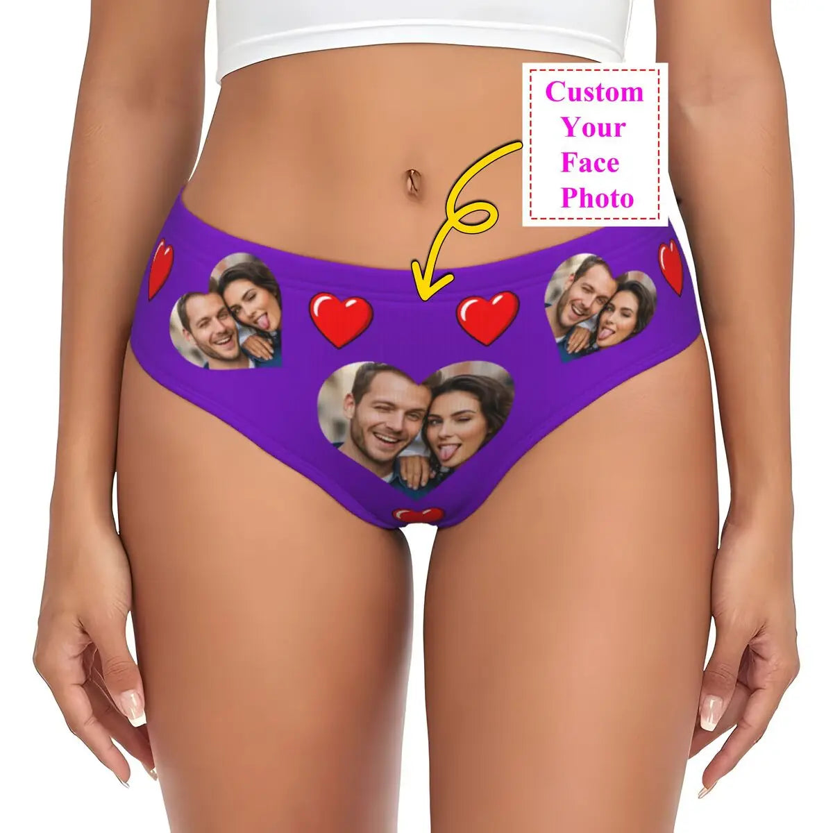 Personalisierte Foto-Höschen für Frauen – Gesicht Foto Unterwäsche (95% Polyester/5% Elasthan), bequeme Mid-Waist Slips als Valentinstag Geschenk