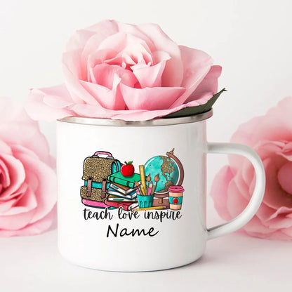 Taza de esmalte personalizada con nombre – Taza de café retro | Regalo para profesores y ocasiones especiales 