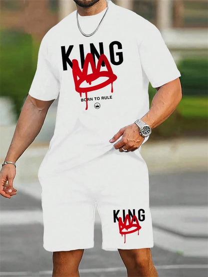 Herren Sommer-Set – King Print T-Shirt & Shorts, 2-teilig, atmungsaktiv