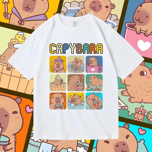 Baumwoll-T-Shirt mit verspieltem Capybara-Motiv