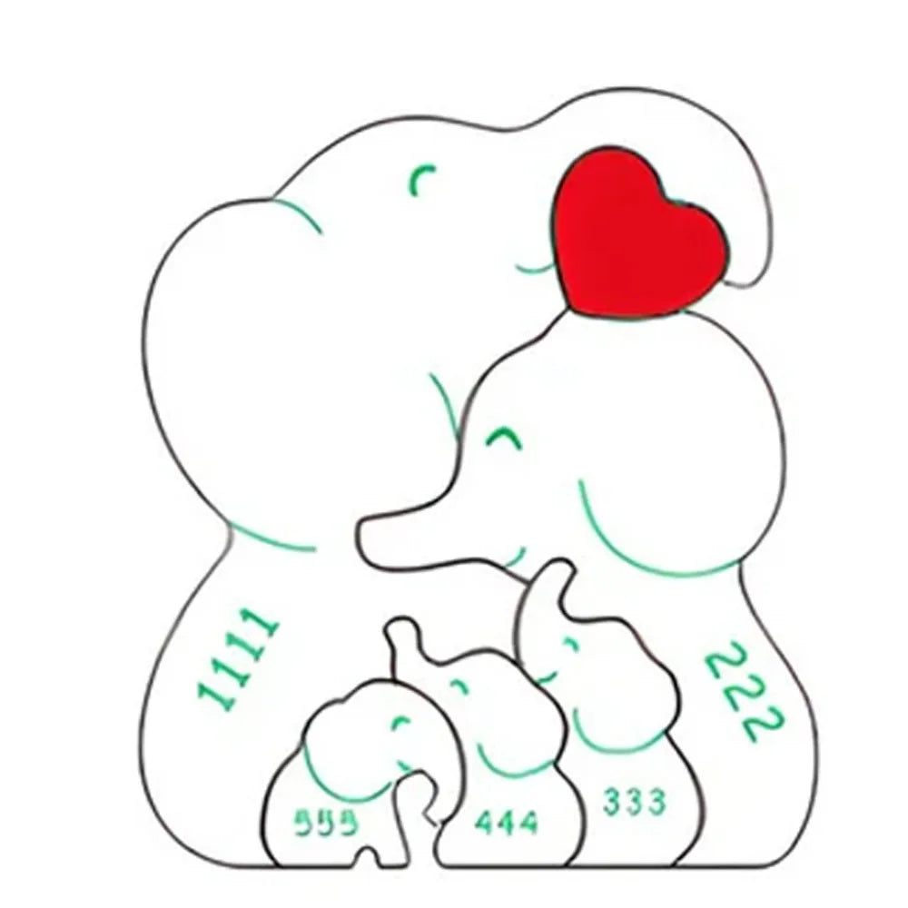 Personalisiertes Elefanten-Holzpuzzle – Familiennamen Dekofigur | Geschenk für Eltern & Weihnachten