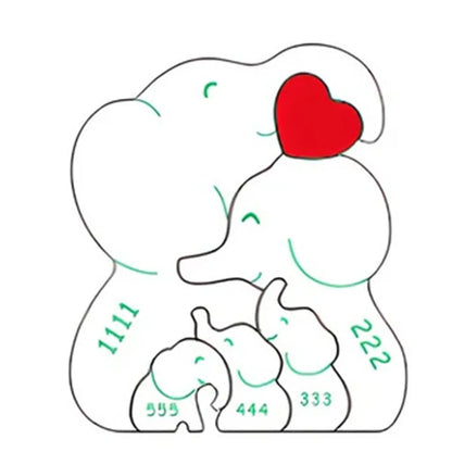 Personalisiertes Elefanten-Holzpuzzle – Familiennamen Dekofigur | Geschenk für Eltern & Weihnachten