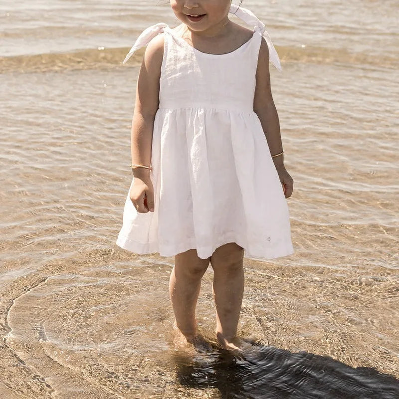 Vestido de lino con tapeta de botones