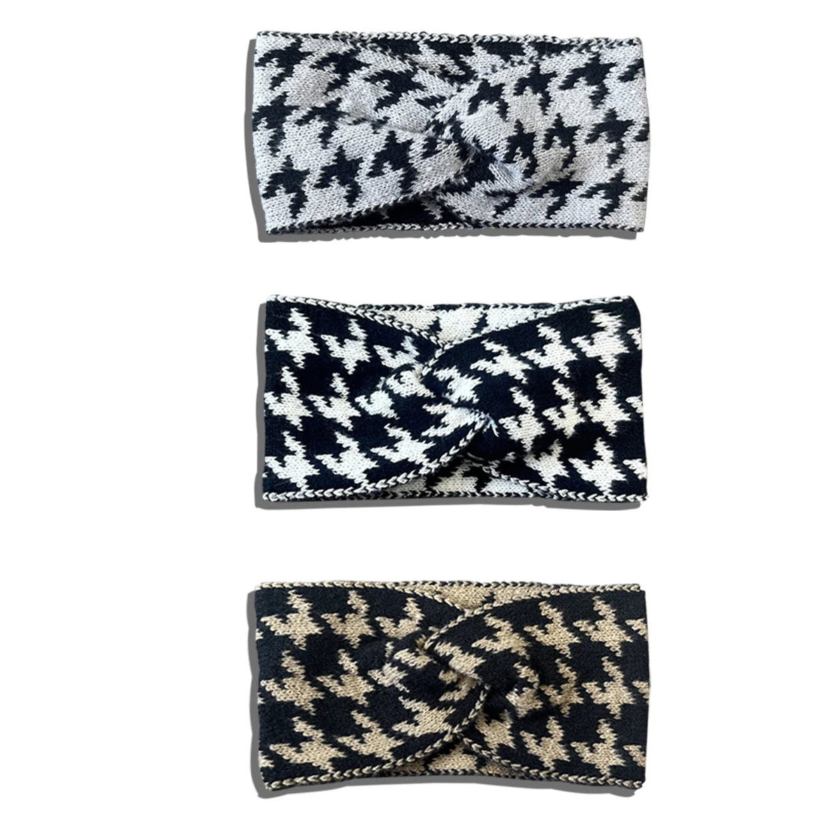3er/5er Set Strick-Stirnbänder im Hahnentritt-Design – Retro, warm & elastisch, Damen Haar-Accessoire aus Acryl