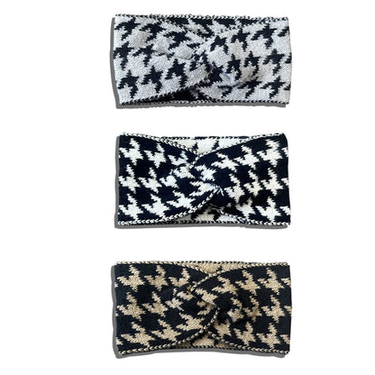 3er/5er Set Strick-Stirnbänder im Hahnentritt-Design – Retro, warm & elastisch, Damen Haar-Accessoire aus Acryl