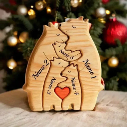 Holz-Puzzle „Bärenfamilie“ – Personalisiertes Namens-Dekor, Geschenkidee für Baby, Mama & Familie