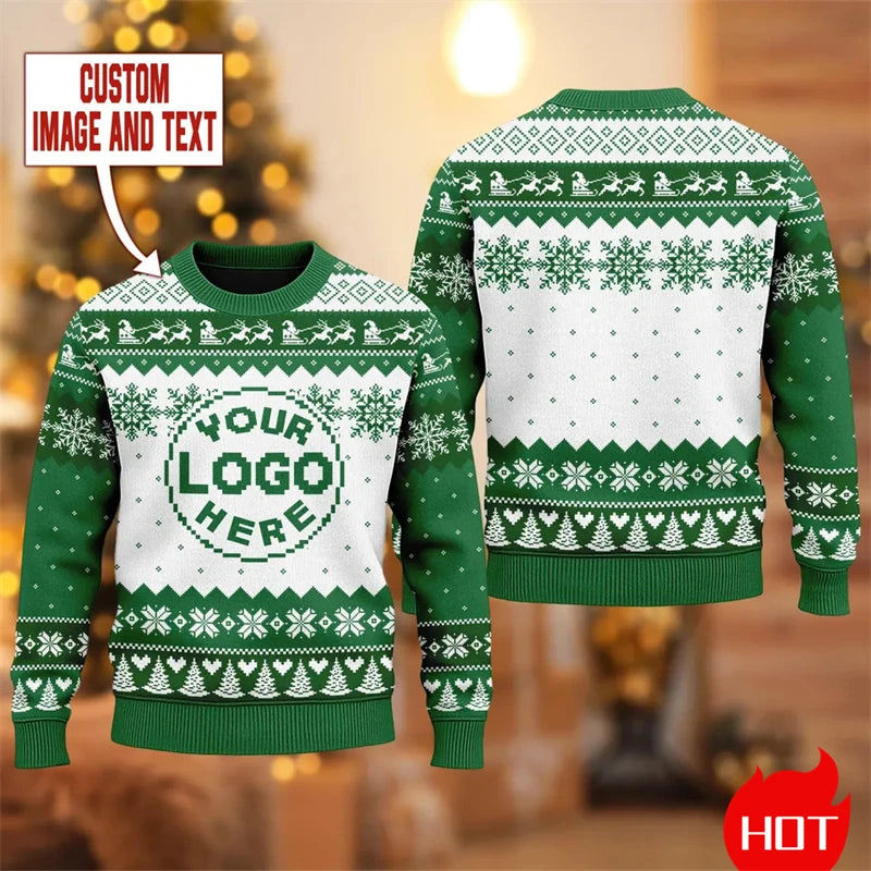 Personalisierter 3D Sweatshirt mit Logo & Bild – Unisex Pullover als Ugly Christmas Sweater oder individuelles Design (XS–6XL)