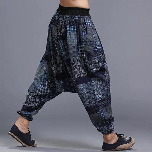 Herren Haremshose aus Leinen mit Blumenmuster – Yonago Print, locker & luftig für Sommer