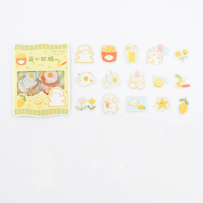 Niedlicher Cartoon Tier & Frucht PVC Sticker Pack (45 Stück) – Transparent, DIY & Journaling