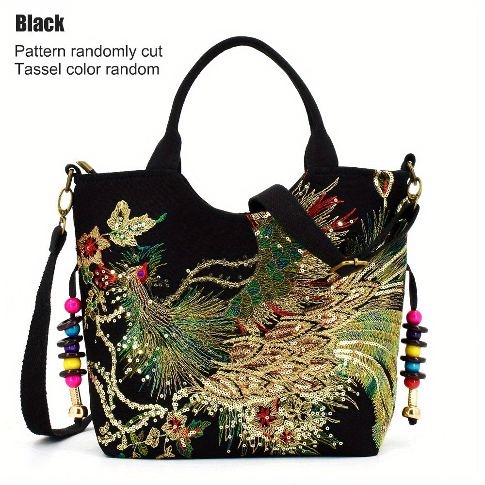 Bolso bandolera bordado Wo'S B Bolso bandolera bordado - Bolso retro para mujer con doble asa y bandolera extraíble, Monedero moderno con doble asa, Bolso estilo retro con bandolera extraíble