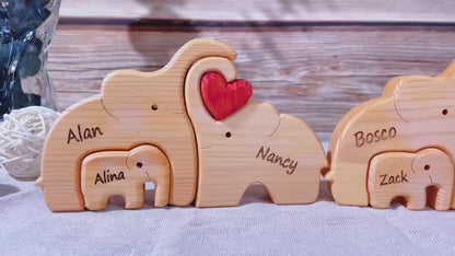 Personalisiertes Elefanten-Holzpuzzle – Familiennamen Dekofigur | Geschenk für Eltern & Weihnachten