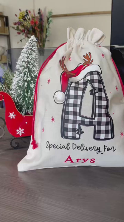 Bolsa de regalo navideña personalizada 🎁 – Bolsa navideña con cordón y nombre para niños y familias 