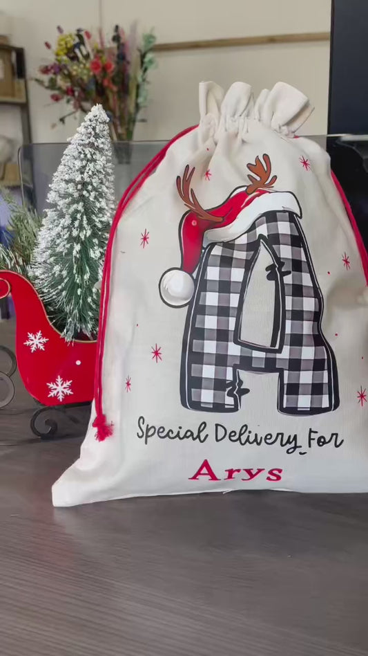 Bolsa de regalo navideña personalizada 🎁 – Bolsa navideña con cordón y nombre para niños y familias 